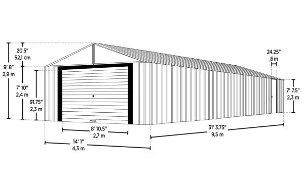 14x31 ft. Arrow Murryhill Storage Shed - Flute Grey