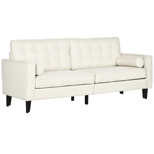 Button-Tufted Mid-Century Sofa - Cream White
