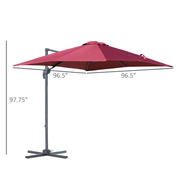 8‘x8’ Square Patio Offset Hanging Cantilever Umbrella - Wine Red