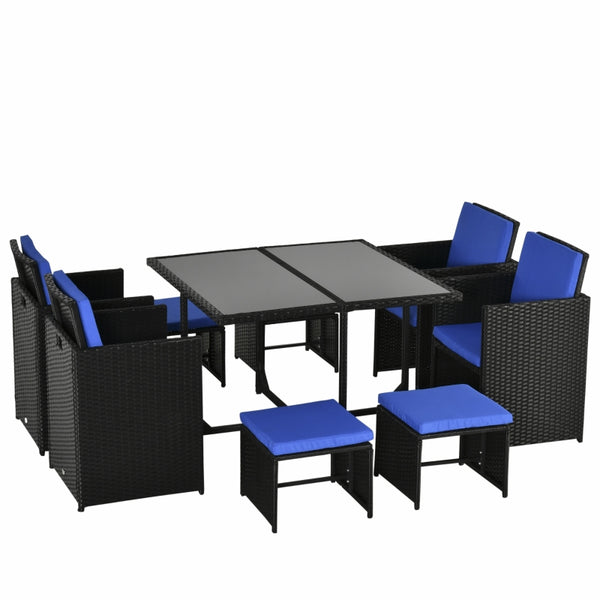 9pc Outdoor Patio Rattan Dining Set with Cushion - Blue