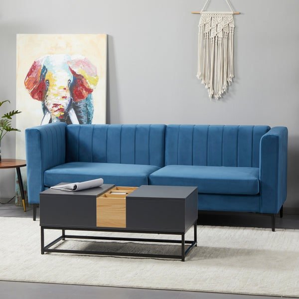 78" Channel Tufted 3-Seater Sofa Couch - Blue