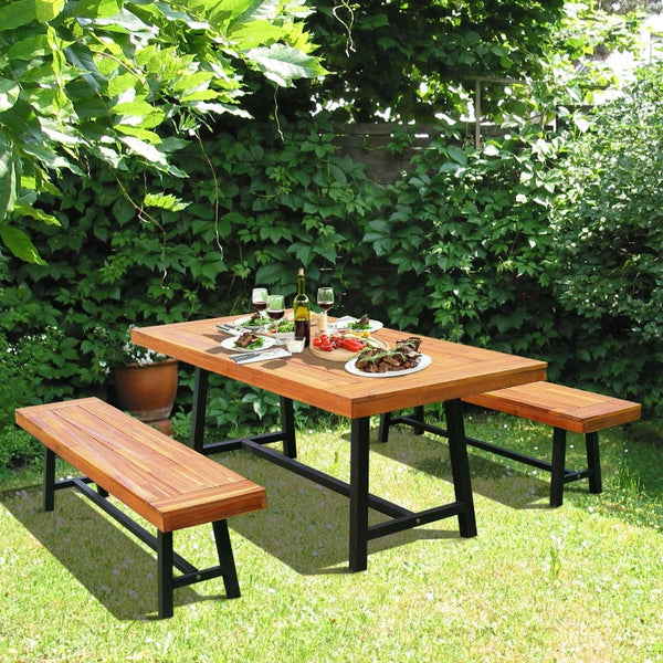71'' Outdoor Picnic Table and Bench Set - Natural Red Wood