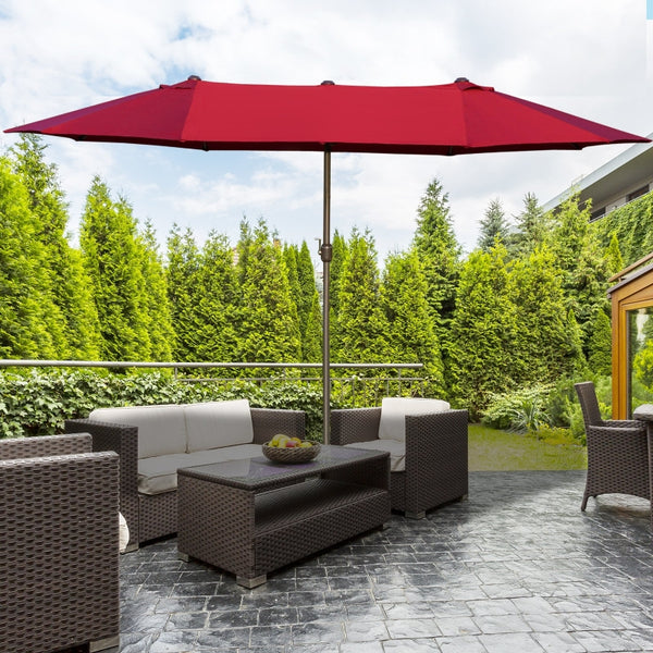 15' Outdoor Patio Umbrella with Twin Canopy - Wine Red