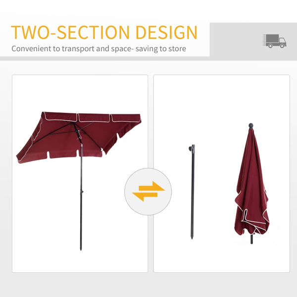 7x4ft Rectangle Tilt Patio Umbrella - Wine Red
