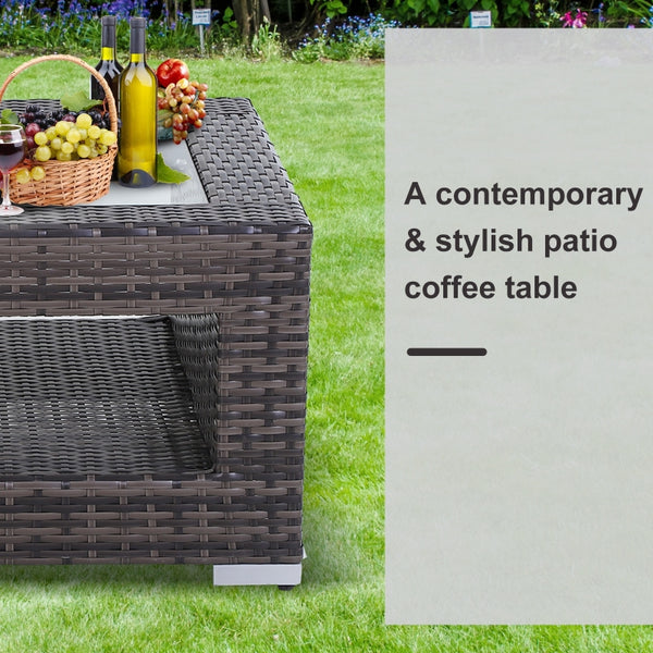2-Tier Outdoor PE Rattan Coffee Table - Mixed Gray