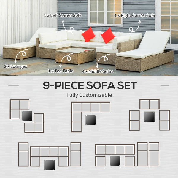 9pc Rattan Wicker Outdoor Sectional Sofa Patio Furniture Set - Cream