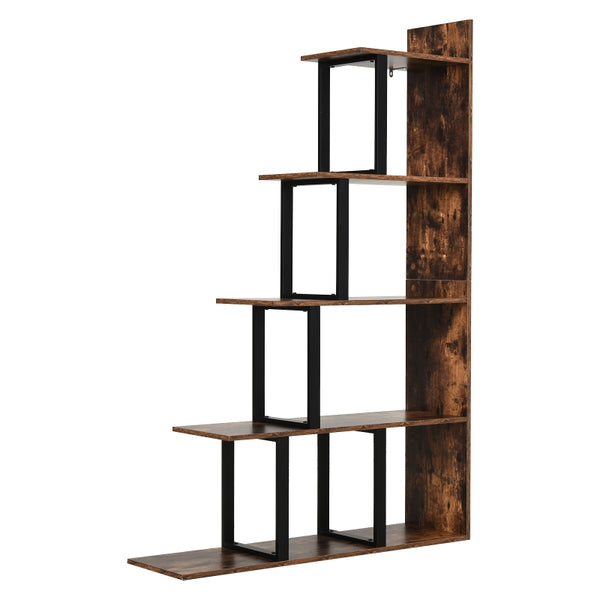 5-Tier Wooden Ladder Bookshelf - Rustic Brown